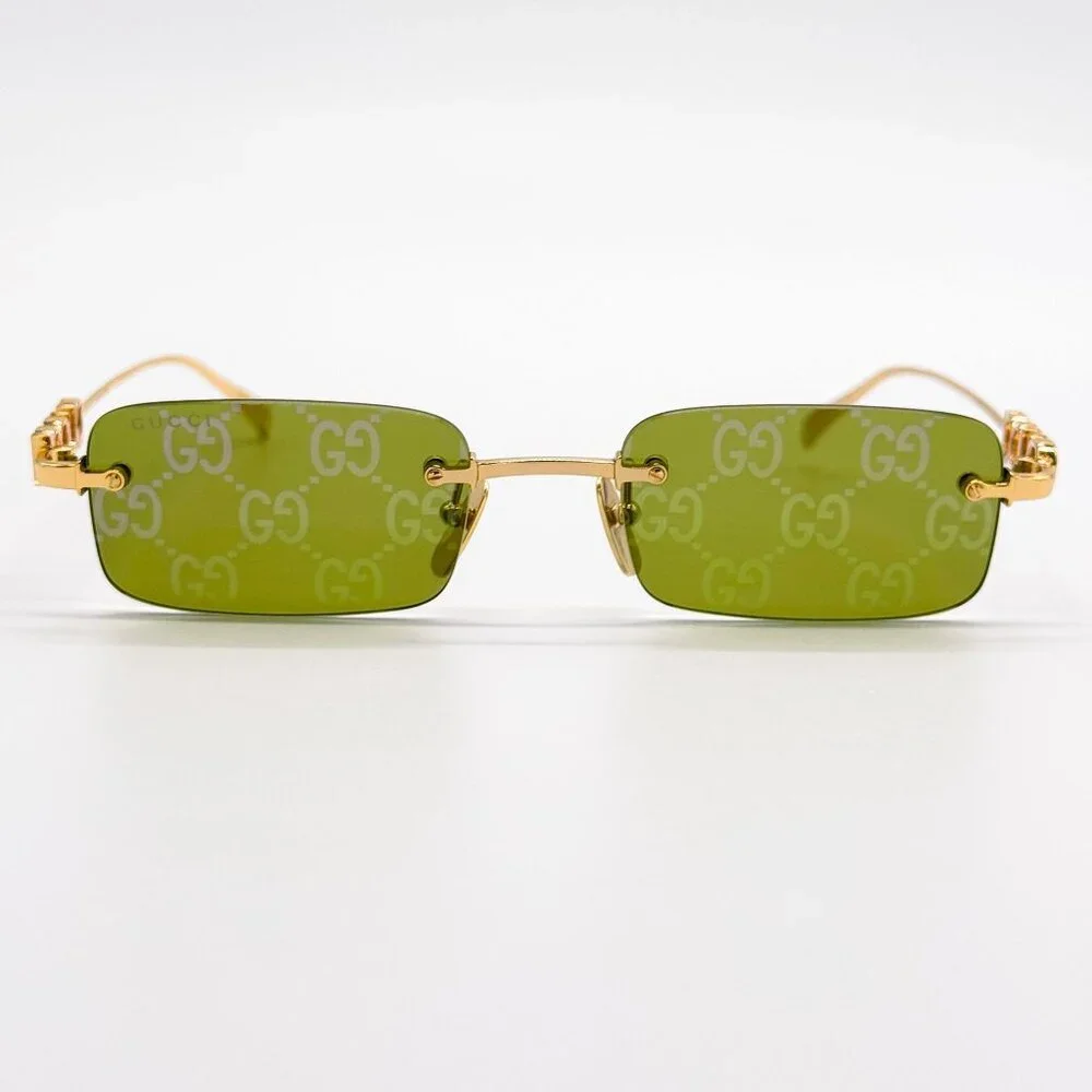 NEW GUCCI SUNGLASSES GOLD UNISEX RECTANGLE EYEWEAR GUCCI GG1808S 002